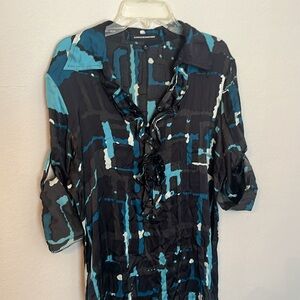 EUC M Express 3/4 sleeve satin dress with ruffles down the chest